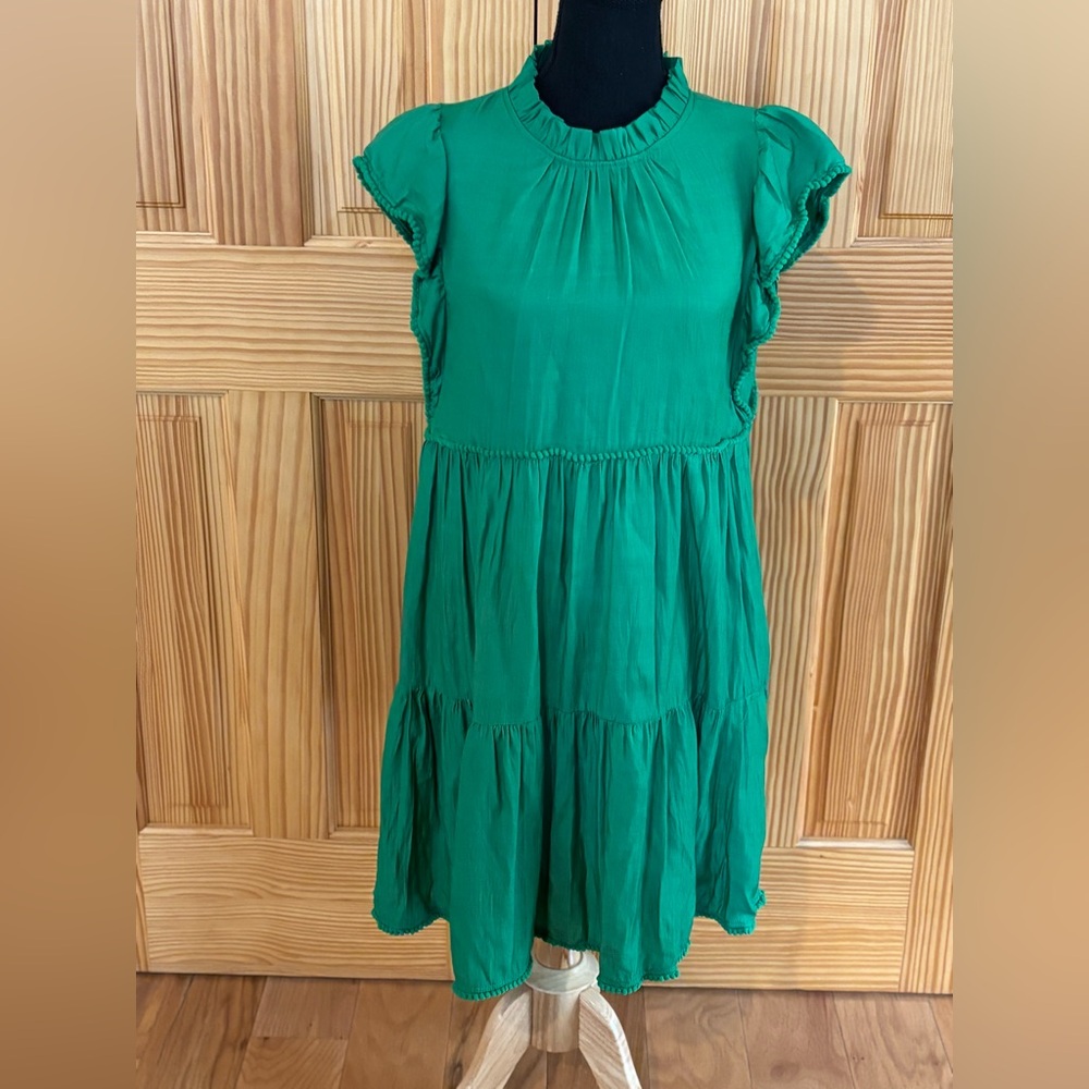 HUDSON GRAY WOMENS SMOCK 
WITH GRENN RUFFLED DRESS SIZE M